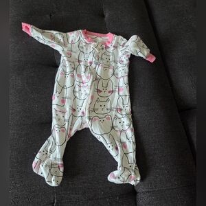 Koala Kids Pink and White Cat Print Footie